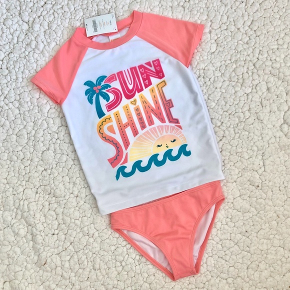 NWT Gymboree Toddler Girls Swimsuit Short Sleeve Rashguard Bikini Fish Size 2T
